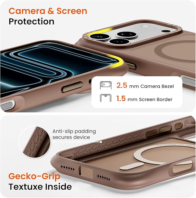 ORNARTO Magnetic for iPhone 17 Pro Max Case, 20FT Military-Grade Drop Protection, Compatible with MagSafe, Slim Shockproof Translucent Matte Phone Case for iPhone 17 Pro Max 6.9", Brown