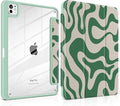 TWOLSKOO Case for iPad Pro 11-inch (M5 2025 / M4 2024), Clear Acrylic Back with TPU Bumper, Pencil Holder, Trifold Stand, Auto Sleep/Wake, Green Waves
