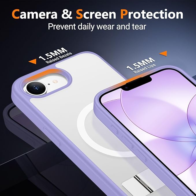 SPIDERCASE Magnetic for iPhone 17e Case for iPhone 16e Case, with [3 Stand Ways] [Military Grade Drop Protection] Invisible Stand Shockproof Slim Case for iPhone 17e/16e 6.1 inch, Light Purple