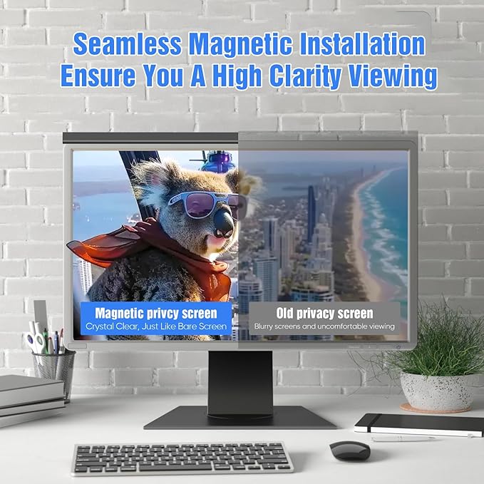 Magnetic Computer Privacy Screen 27 Inch, Aesthetic Hanging Privacy Screen for Computer Monitor with Anti-Blue Light Coating, Removable PVC Magnetic Attachment Computer Monitor Privacy