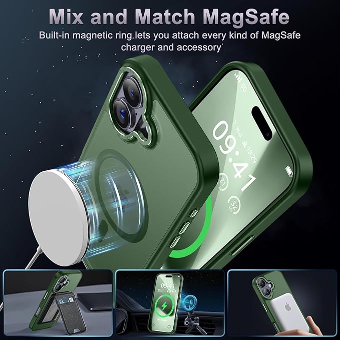 Newfuture Magnetic for iPhone 17 Case [Compatible with Magsafe] [Military Grade Drop Protection] Translucent Matte Anti-Scratch Shockproof Protective Phone Cover 6.3 Inch, Dark Green
