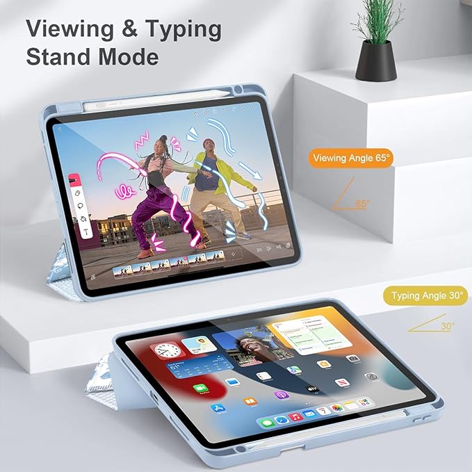 Tuiklol for iPad Pro 11 Inch 4th / 3rd / 2nd / 1st Gen (2022 2021 2020 2018) Case -Built-in Pencil Holder Shockproof Cover Clear Transparent Back Shell with Auto Wake/Sleep, Patchwork Floral