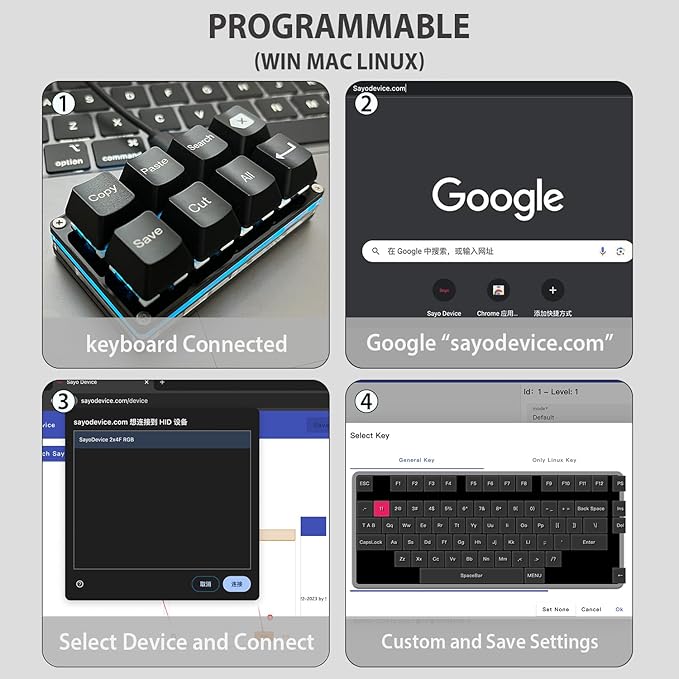 BTXETUEL Copy Paste Search Backspace Save Cut All Enter 8-Key Keyboard SayoDevice One Handed OSU Keypad Programmable Mechanical Shortcut Macro Keyboard for Working and Gaming (Black)