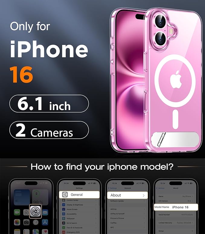 Magnetic Compatible with iPhone 16 Case, [Built-in Invisible Kickstand][Compatible with MagSafe] [Military Grade Shockproof] Slim Thin Phone Case for iPhone 16 6.1"