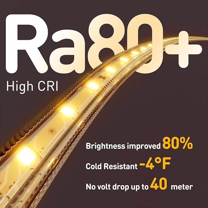 Shine Decor LED Strip Light Easy Connectable, 2800K Warm White Cold Resist Weatherproof Plug-in for Indoor Outdoor, 101 LM/FT Dimmable Bright Eco Rope Lighting 50FT, 120V Whole Set ETL Listed