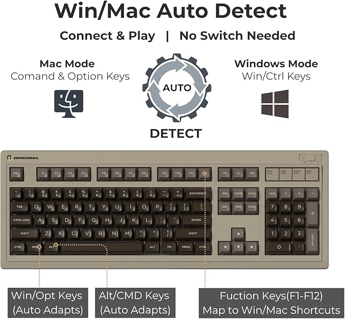 FL·ESPORTS OG104 Retro Tri-Mode Mechanical Keyboard, 104 Keys Heavy Gaming Keyboard, Hot Swappable, SA Profile PBT Keycaps, 4000mAh for Mac/PC - Pre-lubed Creamy Linear Switches | Brown