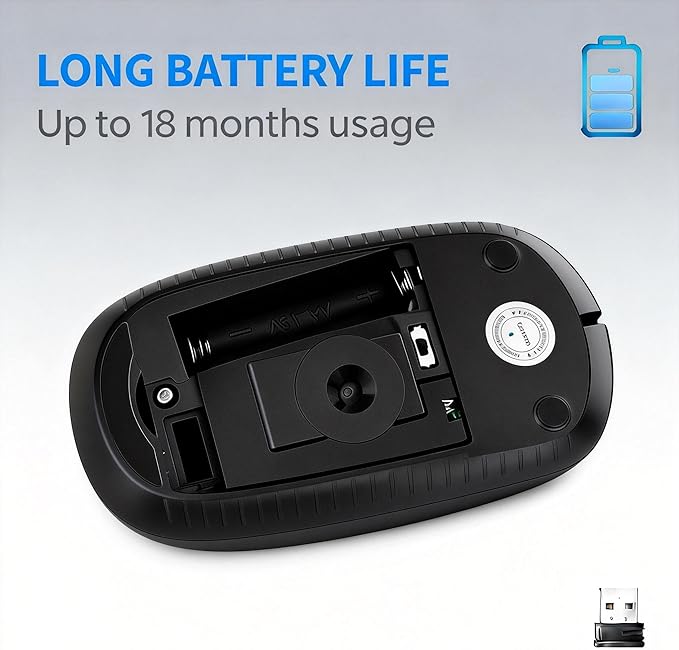 Unipows Wireless Mouse - 2.4G Slim Portable Computer Mouse with Nano Receiver, Less Noise Mobile Optical Mice for Notebook, PC, Laptop, Computer, Mac (Black)