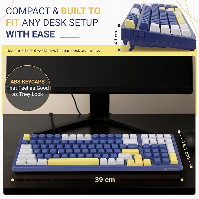 Qisan Wireless/Wired Mechanical Gaming Keyboard, Triple Mode 2.4G/USB-C/BT (98%) Wireless Mechanical Keyboard with US Layout | Brown Switch Rechargeable RGB Backlit Keyboards for Gaming, Blue & White