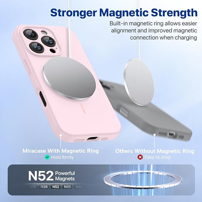 Miracase Magnetic for iPhone 16 Pro Case, [Soft Anti-Scratch Microfiber Lining], Compatible with MagSafe, Liquid Silicone Case Shockproof Drop Protection Phone Case for 16 Pro,Sand Pink
