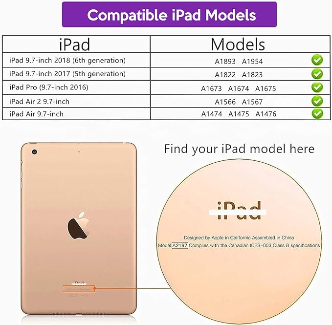 YIHE Kids Case for iPad 9.7 Inch with Screen Protector, Shockproof Handle Convertible Stand Case for iPad 9.7 6th/5th Generation 2018/2017, iPad Air 2/1& iPad Pro 9.7, Purple&Green