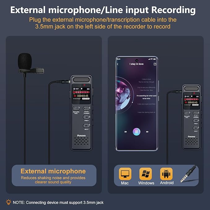 96GB Digital Voice Recorder with Playback, 1100mAh Mini Audio Recording Device for Lecture Interviews, 1536Kbps Voice Activated Recorder with Noise Reduction, Password, External Microphone