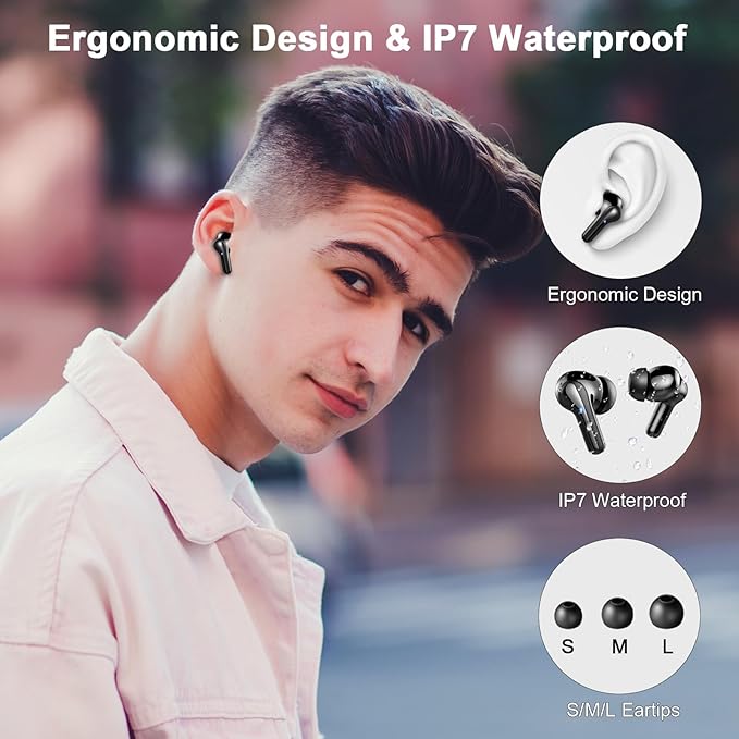 Jxrev 2026 Wireless Earbuds, Bluetooth 5.4 Headphones with ENC Noise Canceling Mics, in-Ear Earphones Deep Bass Stereo, IP7 Waterproof Wireless Headphones for Android iOS