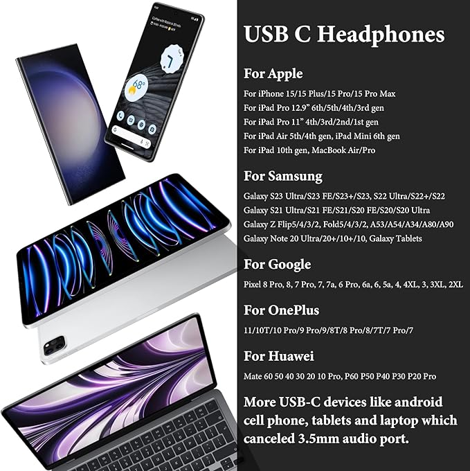 APETOO USB C Headphones for iPad Pro iPhone 17/Air/16e/15/16 Pro Max Plus, HiFi Stereo USB-C Wired Earbuds with Microphone Volume Control Type C Earphones for Samsung S25 S26 S24/S23/S22/S21/S20, Red