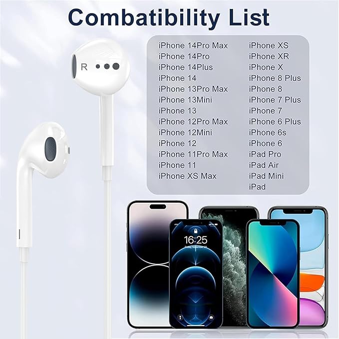 Wired Headphones for iPhone Earbuds with Lightning Connector,2 Packs Built-in Mic & Volume Control HiFi Stereo Nosie Reduction Earphones Compatible with iPhone 14/13/12/11/XR/XS/X/8/7 Support All iOS