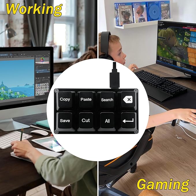 BTXETUEL Copy Paste Search Backspace Save Cut All Enter 8-Key Keyboard SayoDevice One Handed OSU Keypad Programmable Mechanical Shortcut Macro Keyboard for Working and Gaming (Black)