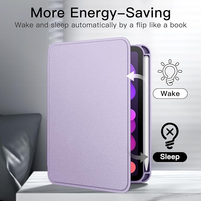 JETech Case for iPad mini (A17 Pro, 2024 Model, 7th) / Mini 6 (2021 Model, 6th) with Pencil Holder, Slim Folio Stand Protective Tablet Cover, Multi-Angle Viewing (Purple)