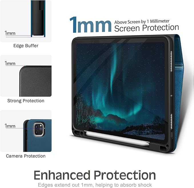 KingBlanc Case for iPad Pro 13-inch (M5 2025, M4 2024) with Pencil Holder, PU Leather Book-Style Cover, Auto Sleep/Wake, Pencil Pro & USB-C Compatible, Multi-Angle Stand for Viewing & Drawing, Blue