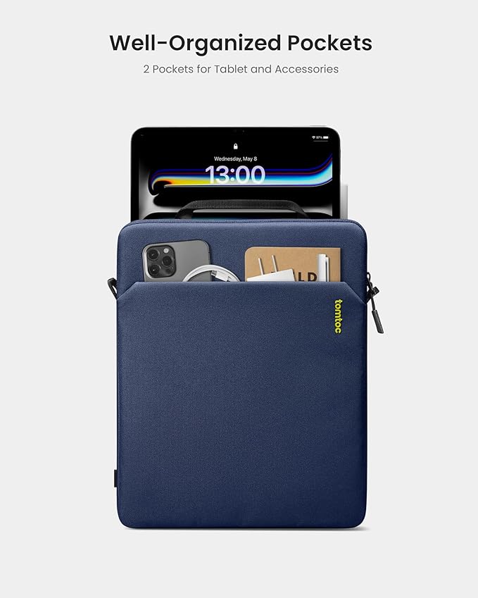 tomtoc Light-B19 Slim 13 Inch iPad Sleeve Shoulder Bag for 2025 iPad Pro M5/M4 with Acessories Storage, Eco-Friendly Fabric, Tailored for iPad Pro with Magic Keyboard and Smart Keyboard Folio