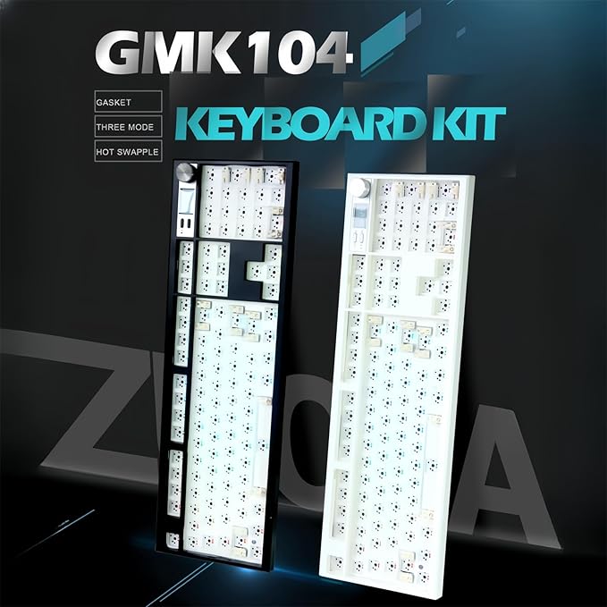 GMK104 Mechanical Keyboard Kit with Screen&Knob,VIA Programmable Hot Swap Gasket Mounted PCB Custom RGB Barebones Keyboard Wireless BT5.0/2.4GHz/USB-C Wired Full Size Gaming DIY Kit (White)