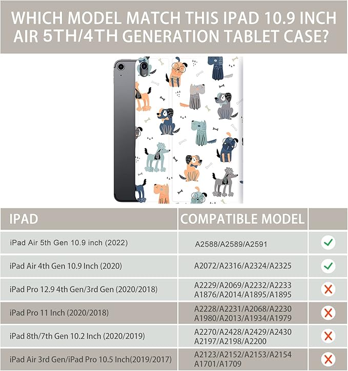 Case for iPad Air 11 Inch M3/M2 (2025/2024), iPad Air 5th/4th Generation 10.9 Inch Case 2022/2020, iPad air 11-inch case Kids Women Men Multi-Angle View Adjustable Stand with Auto Wake/Sleep, Dog
