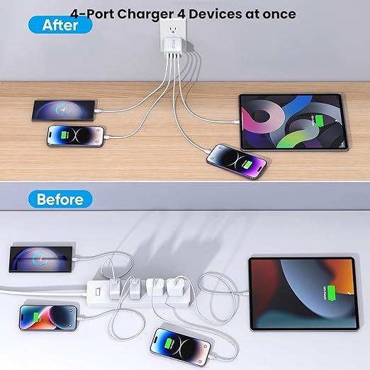 40W iPhone 16 15 Charger Block, 2 Pack USBC Charger Fast Charging Cube, 4Ports USB Type C Wall Charger PD&QC Apple Adapter Multiport Brick Apple Box for iPhone 16/15/14/13/12/11/Pro Max/XS/X, iPad Pro