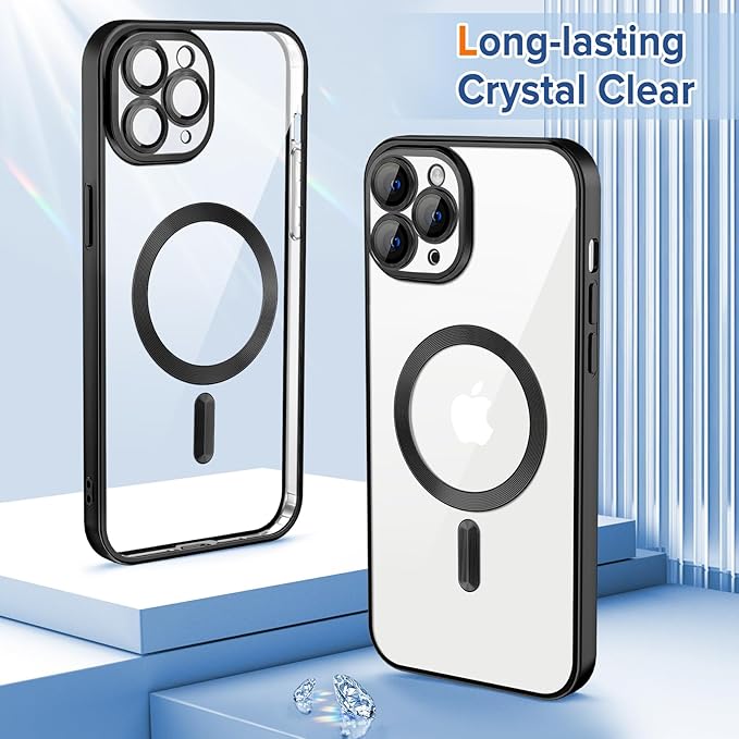 Hython Magnetic Clear for iPhone 11 Pro Case with Camera Lens Protector [Compatible with MagSafe] Luxury Plating Edge Slim Soft TPU Cover Protective Phone Case for iPhone 11 Pro 5.8", Matte Black