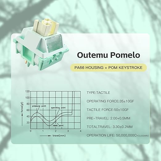 Outemu V3 Pomelo Silent Pro Switches,5 Pin 35gf Mute Pre-lubed Dustproof Tactile Switch,Suitable for MX Mechanical Gaming Keyboards(45Pcs)
