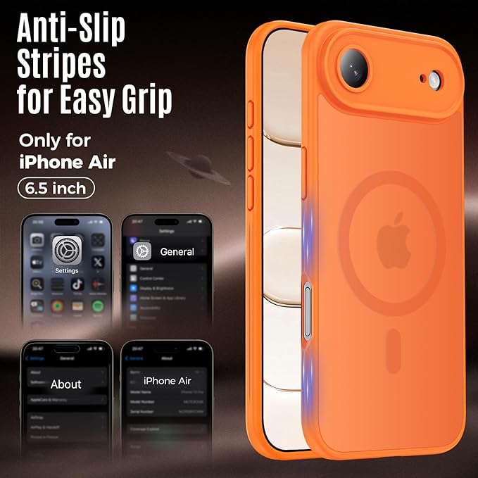 Symcele Designed for iPhone Air Case, Compatible with MagSafe, [Camera Protection] [15FT Military Drop Protection] Shockproof Translucent Matte Anti-Slip Phone Case, 6.5", Cosmic Orange