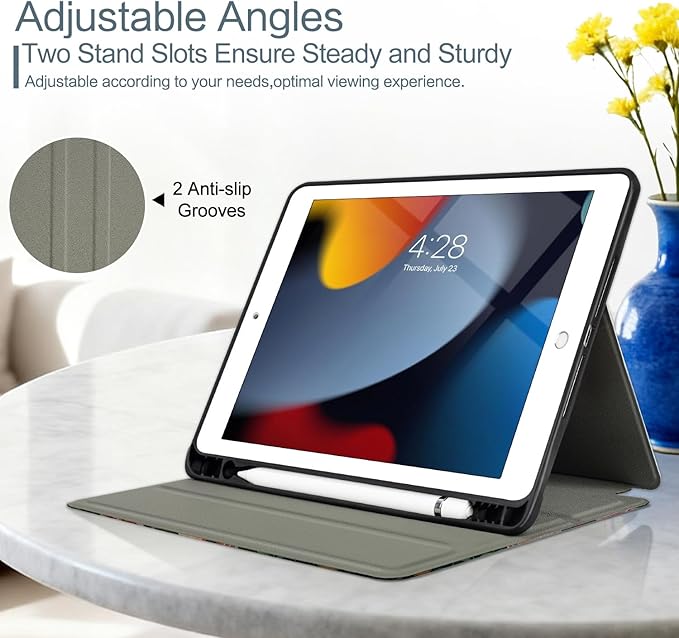 Vimorco Case for iPad Air 3rd 2019, for iPad Pro 10.5 inch 2017/2019, for iPad 9th/8th/7th Generation 10.2 inch,4 Viewing Angles,Pencil Holder,Full Protective Cover,Auto Sleep/Wake,Black Moon Flowers