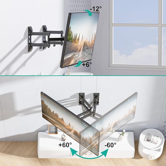 WALI Corner TV Wall Mount for 26-55 inch Flat Curved TVs, Full Motion Corner Bracket for LED, LCD, OLED Screens up to 110lbs, 400x400mm Mounting Holes, Black