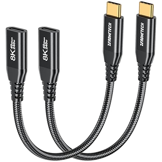 Short 40Gbps USB C Data Transfer Extension Cable [1FT, 2-Pack], 8K@60Hz Type-C Video Extension Cable for Thunderbolt 4, 240W Charging USB 4 Extension Cord for SSD/USB-C Flash Drive,MacBook,USBC Hub