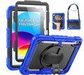SEYMAC Case for iPad (A16) 11th/10th Generation 2025/2022 (11″/10.9″), Sturdy Heavy Duty Full-Body Shockproof Protective Case with Screen Protector, Rotating Stand, Hand/Shoulder Strap, Black/Blue