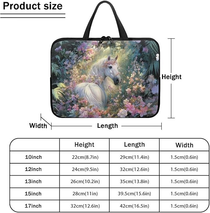 15 Inch Horse Flowers Laptop Sleeves, Zippered Computer Bag Waterproof Tablet Carrying Cover, Laptop Organizer Tote Bag Portable Notebook Handbag, Back to School Supplies College