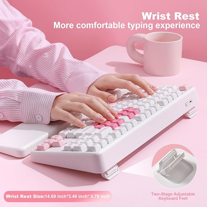 YUNZII B87 Wireless Mechanical Keyboard,QMK/VIA Programmable,TKL Layout 87 Keys,BT/2.4G/USB-C,Hot Swap Gasket Mount RGB Backlit Gaming with Wrist Rest for Win/Mac (White Heart, Milk V2)