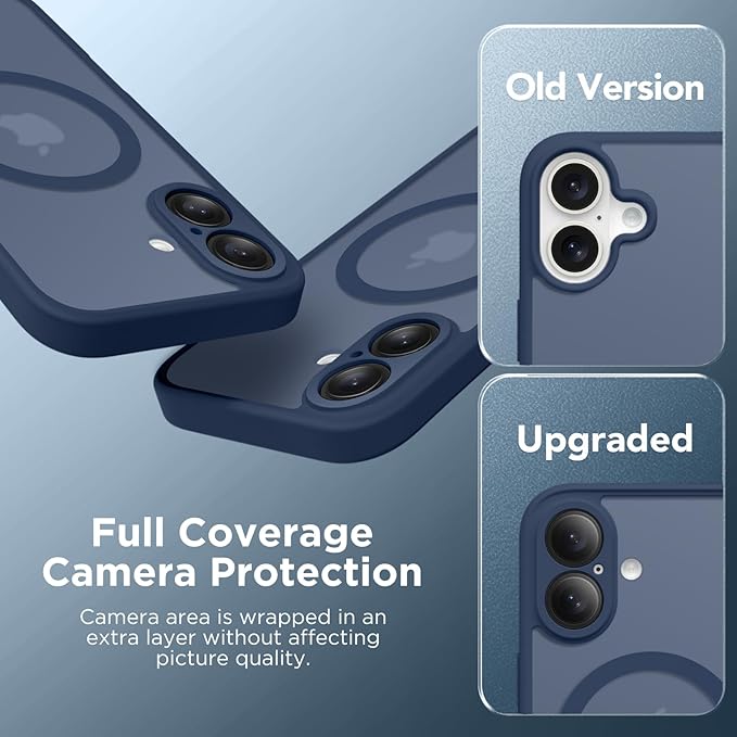 CAPRARO Magnetic Compatible with iPhone 16 Case, Upgraded [Full Camera Protection] [Compatible with MagSafe] Protective Translucent Matte Women Girl Phone Case Cover, Navy Blue