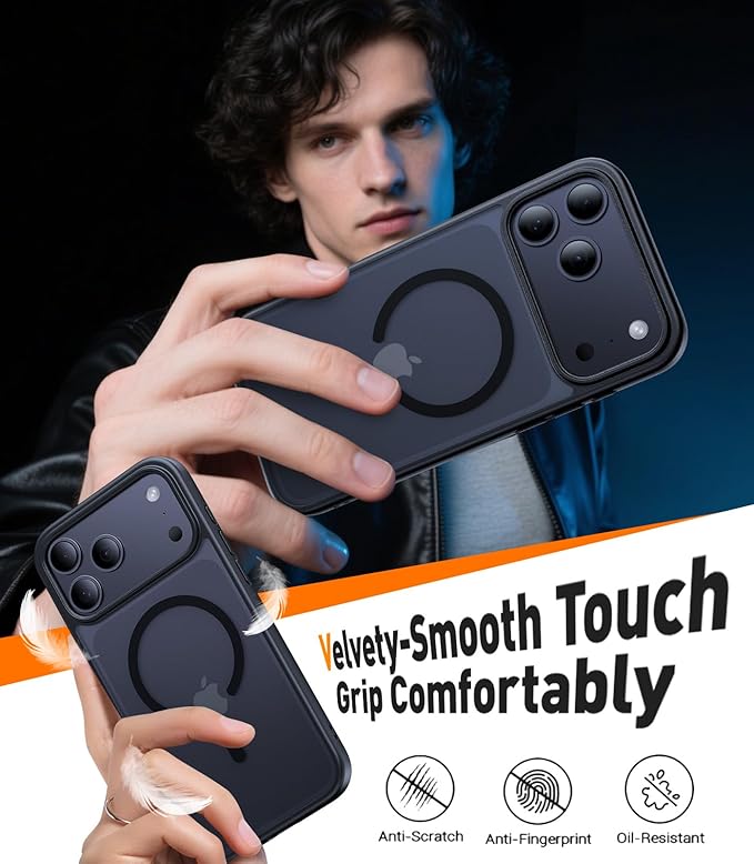 Magnetic for iPhone 17 Pro Case,[Anti-Slip][Compatible with MagSafe][Military Grade Drop Protection] Shockproof Protective Translucent Matte Phone Case for iPhone 17 Pro Case,Black