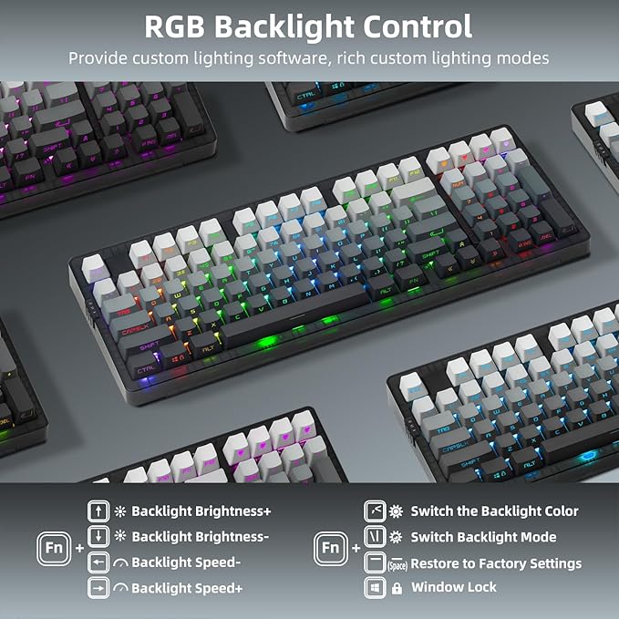ZORNHER ZH980 Silent Mechanical Keyboard,95% Black & White Silent Gaming Keyboard with Number Pad,Lighted Up PBT Keycaps,Keyboard Quiet Silent Switches,Hot-Swappable,RGB Backlit