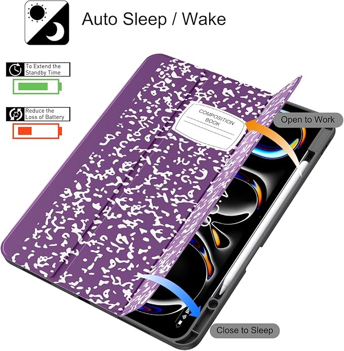 Soke Case for New iPad Pro 13 Inch (M5/M4, 2025/2024 Release), with Pencil Holder Trifold Stand Shockproof [Support Apple Pencil Charging + Auto Wake/Sleep], Soft TPU Back Cover, Book Violet