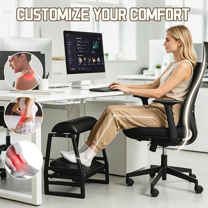 Adjustable Double Step Footrest Under Desk,9-Angle Double Step Foot Stool for Office & Home, Ergonomic Foot Support with Non-Slip Pads - Black