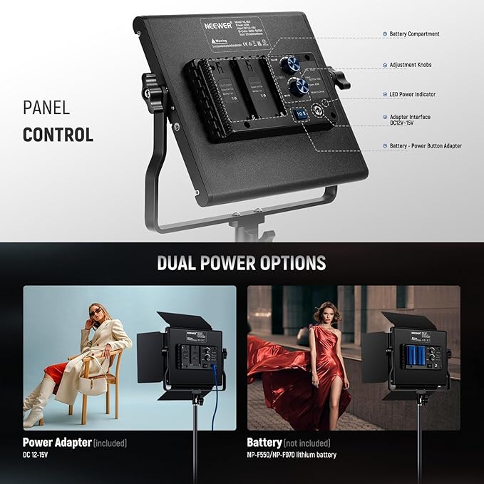 NEEWER Bi Color LED Studio Light with Tripod Stand Barndoors, Video Panel Key Lighting for Video Recording Streaming Photoshoot Photography, 660 LEDs 3200K-5600K 3300lx/1m Dimmable CRI96+, NL660
