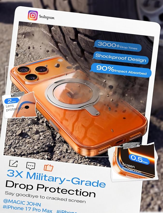 MAGIC JOHN for iPhone 17 Pro Case [Camera Control Button] [Compatible with MagSafe] Scratch-Resistant Cover, Military-Grade Shockproof, Magnetic Phone Case for iPhone 17 Pro, Clear