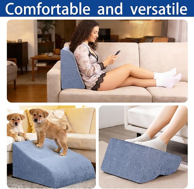 Foot Rest for Under Desk at Work, Ergonomic Under Desk Footrest with Washable Cover for Office, Home & Gaming Leg Elevation Pillow Blue