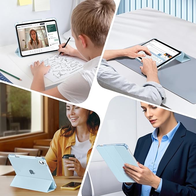 MoKo for iPad Air 11 inch Case (M4/M3/M2) 2026/2025/2024, iPad Air 5th/4th Gen 10.9 inch Case 2022/2020 with Pencil Holder, Slim Light Trifold Cover with Hard PC Translucent Back Shell, Sky Blue