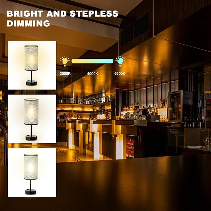 YIDPU Table Lamp for Bedroom with Touch Control,Bedside Lamp with USB C+A Charging Ports& AC Outlets, Adjustable 3color LED Light for Home Decor/Nightstand/Bedroom/Office,Included Bulb