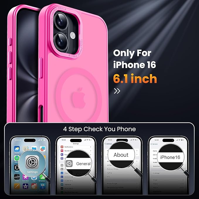 for iPhone 16 Case with 2X Screen Protectors [Compatible with MagSafe] Military Grade Drop Protection Skin Feeling Back Cover Shockproof Slim Fit iPhone 16 Phone Case 6.1 inch,Pink