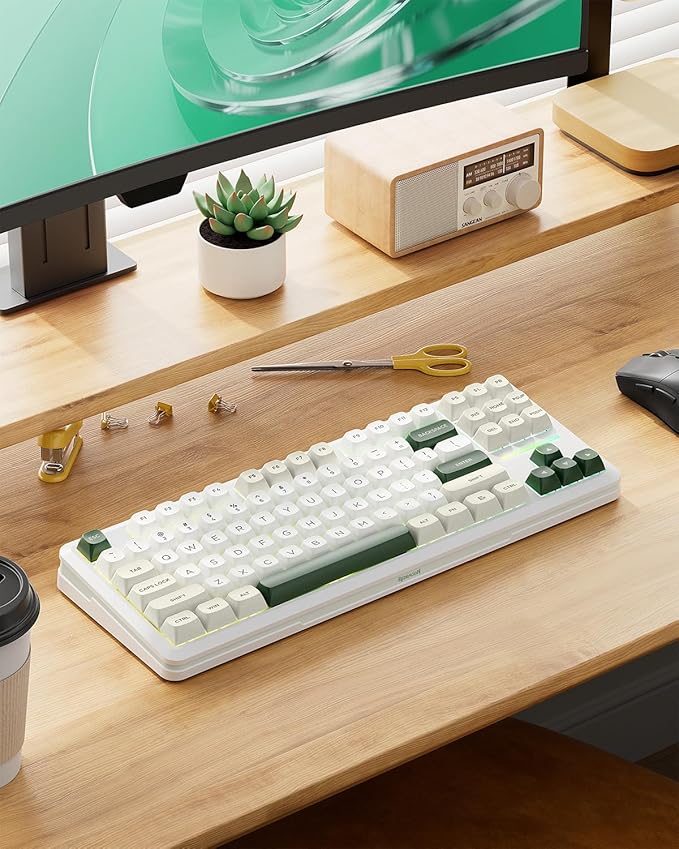 Redragon K734W Wireless Mechanical Keyboard, Tri Mode BT5.0/2.4G/USB-C 75% 81 Keys TKL Custom Hot Swappable Gaming Keyboard, Pre-lubed Linear Switches,RGB Gasket Computer Creamy Keyboard, for PC/MAC