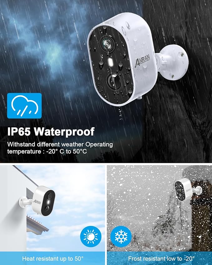 ANRAN 3MP Solar Security Cameras Wireless Outdoor for Home Security, 2K Color Night Vision WiFi Surveillance Home Camera with Solar Panel, Spotlight, PIR Detection, 2-Way Talk, Compatible with Alexa