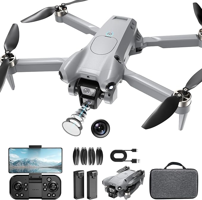 PRO Drone with Camera for Adults 4K,Brushless Motors Drone for Kids Beginners,40mins Flight Time with 2 Batteries,FPV Foldable RC Quadcopter,Toys Gifts for Teen Boys Girls, Beginner（Titanium gray）