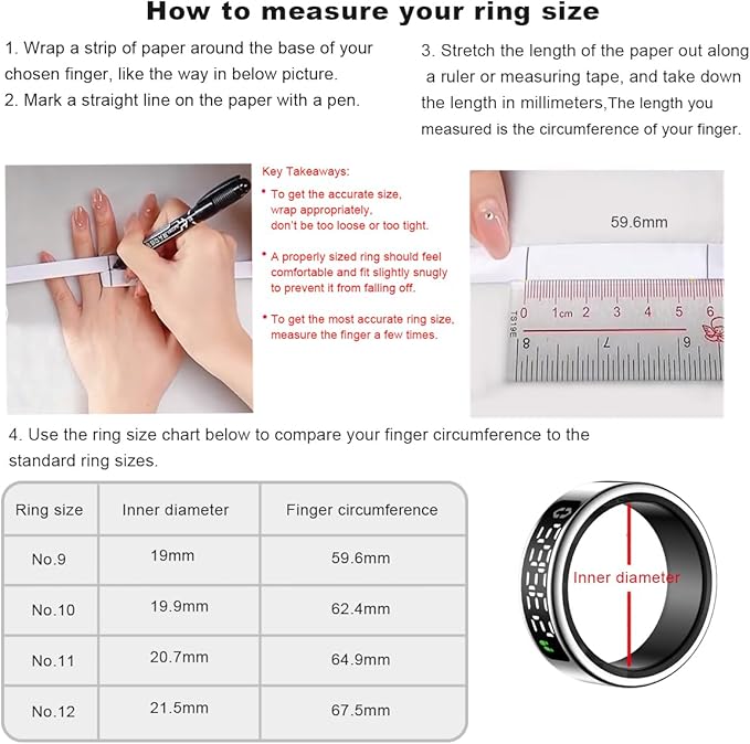 Smart Health Ring with Screen,for Women Men Fitness Tracker Heart Rate, Blood Oxygen, HRV, Sleep Monitoring, Step Counting, IP68 for iPhone and Android, No Subscription Fee (Silver, 9#)