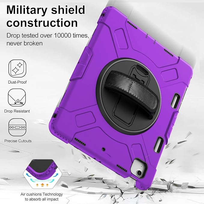 Case for iPad Air 13 Inch M4/M3/M2 (2026/2025/2024): Silicone Shockproof Case with Screen Protector - Stand - Handle - Shoulder Strap - Pen Holder- Purple